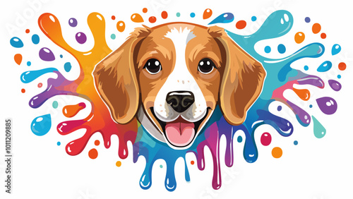 Illustration colorée d'un chien avec des taches de peinture