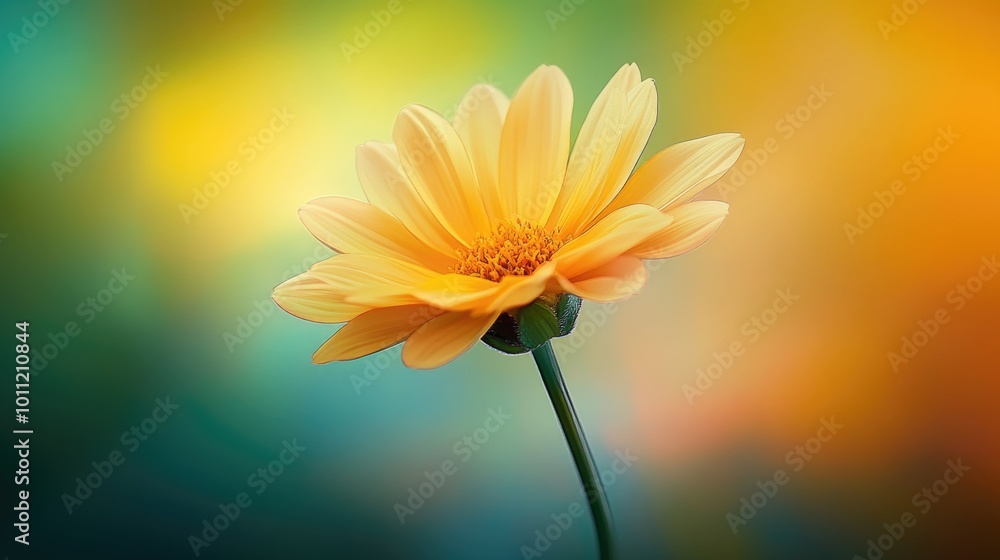 Yellow Flower Blooming Against Colorful Background Yellow Flower Blooming Against Colorful Background