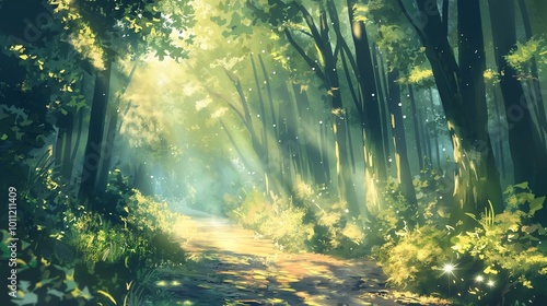 landscape forrest of anime background, can use for wallpaper