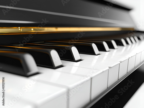 A close-up view of a piano keyboard set against a clean white background, highlighting the keys and their arrangement.
