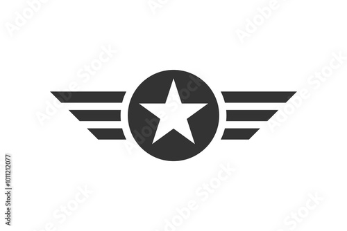 Military star and wings badge. Army graphic sign isolated on white background. Vector illustration