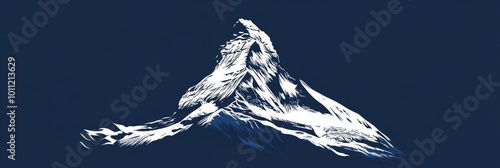Minimalist White Silhouette of a Mountain on Dark Blue