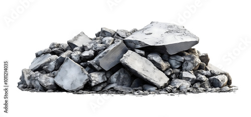 Pile of Gray Rubble and Broken Concrete Isolated on Transparent Background for Construction and Demolition Projects
