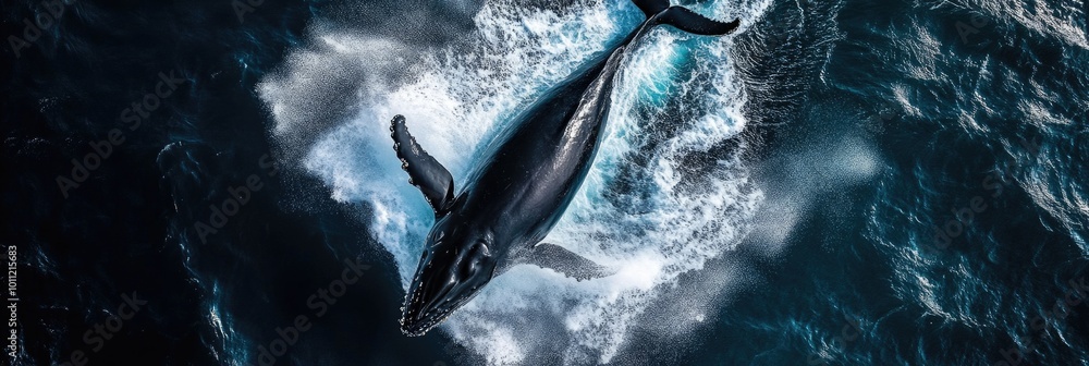 Fototapeta premium Humpback Whale Leaping Through the Ocean Surface