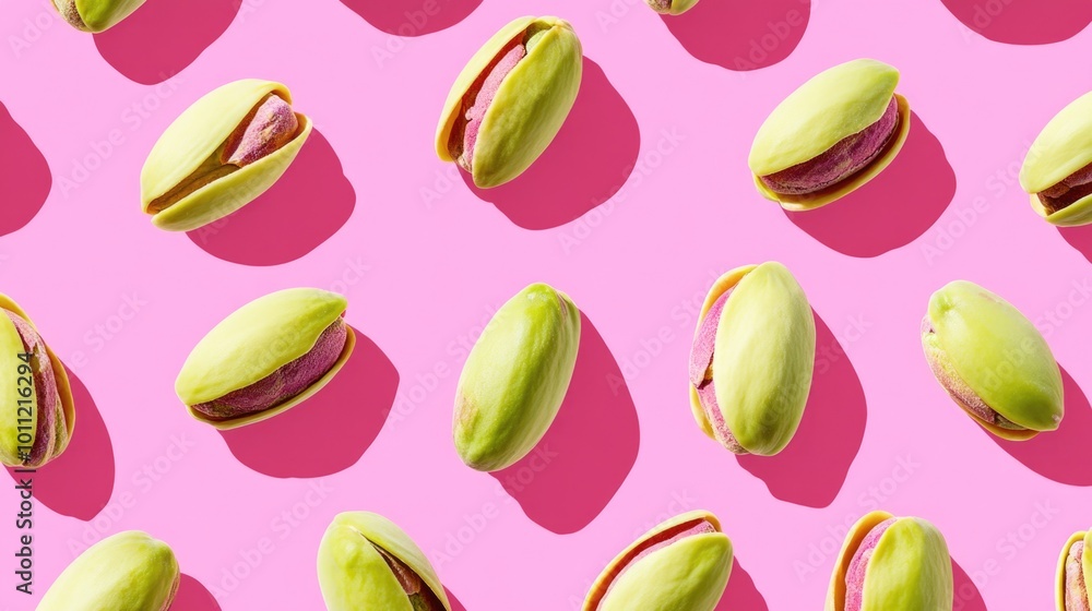 Realistic Pistachio Pattern on Pink Background Realistic Pistachio Pattern on Pink Background