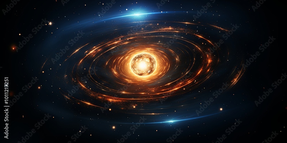 Obraz premium Cosmic Dance of Light and Dust An Ethereal Symphony of Glowing Orbits and Distant Stars