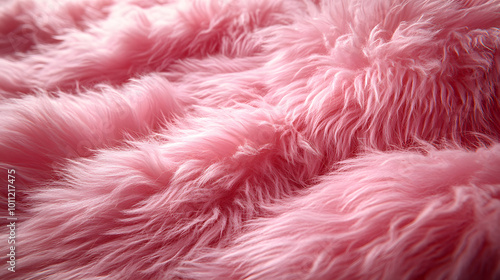 Pink fur background fluffy texture with soft light and shadows. The vibrant pink fur creates a luxurious and plush backdrop, with delicate lighting casting soft shadows across the surface, emphasizing