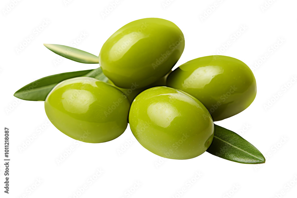 Fresh green olives with leaves isolated Fresh green olives with leaves isolated