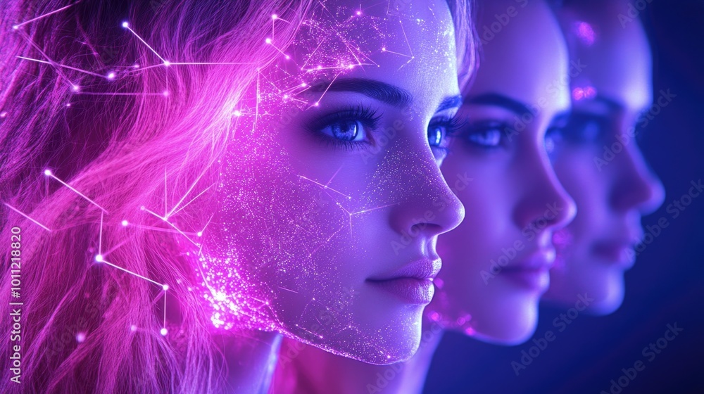 Futuristic digital portraits highlighting neon and technology themes Futuristic digital portraits highlighting neon and technology themes