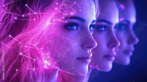 Futuristic digital portraits highlighting neon and technology themes