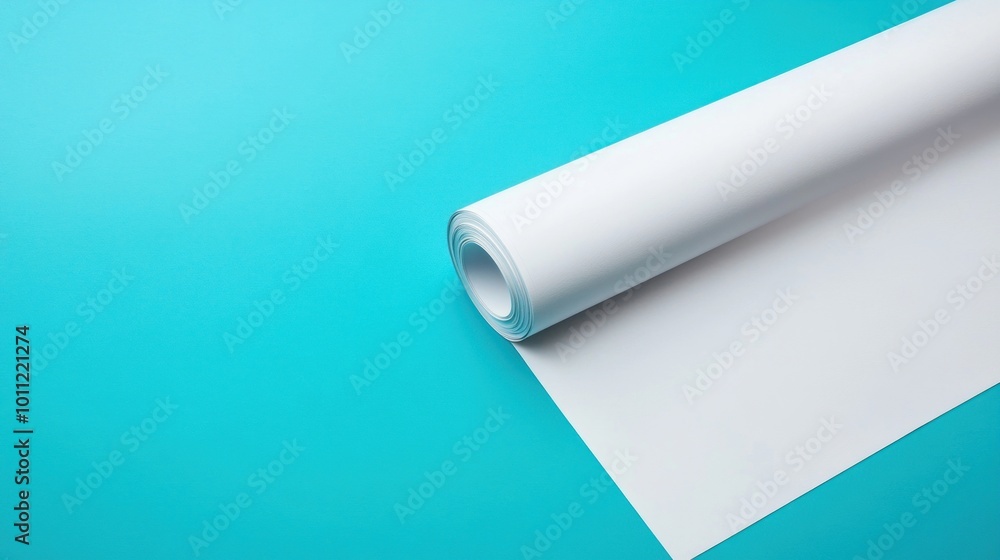 Roll of White Paper on Blue Background. Roll of White Paper on Blue Background.