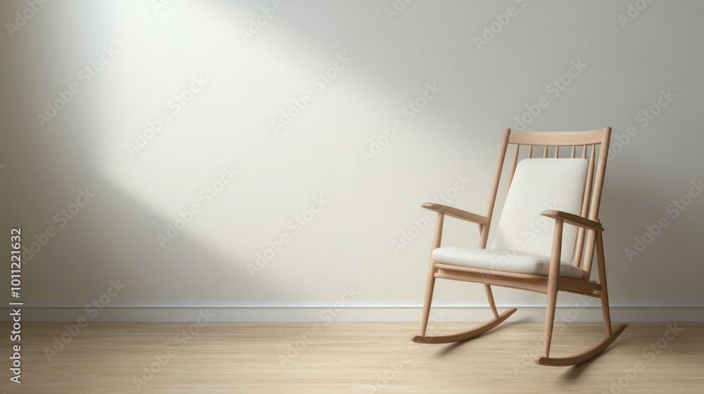Wooden Rocking Chair in Minimalist Room. Wooden Rocking Chair in Minimalist Room.