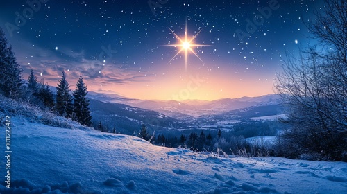 Snowy Mountain Landscape with Starry Sky