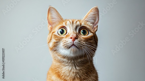 Ginger Cat with Surprised Expression and Wide Eyes Isolated on White Background