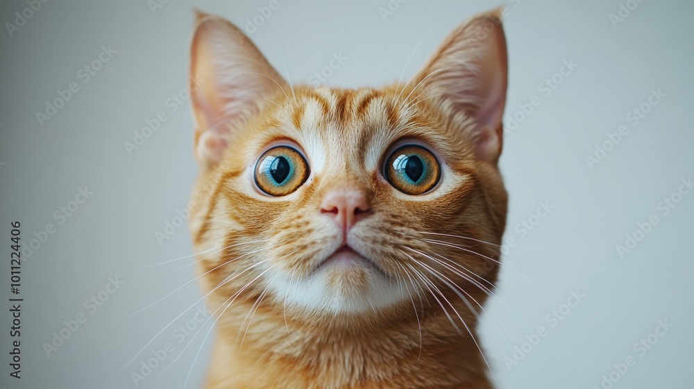 Ginger Cat with Surprised Expression and Wide Eyes Isolated on White Background Ginger Cat with Surprised Expression and Wide Eyes Isolated on White Background