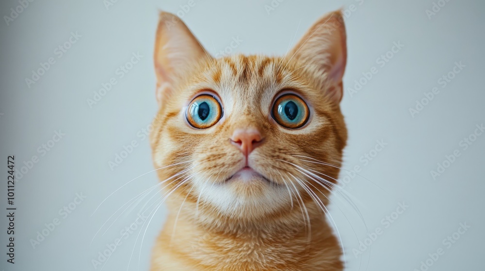 Ginger Cat with Surprised Expression and Wide Eyes Isolated on White Background Ginger Cat with Surprised Expression and Wide Eyes Isolated on White Background