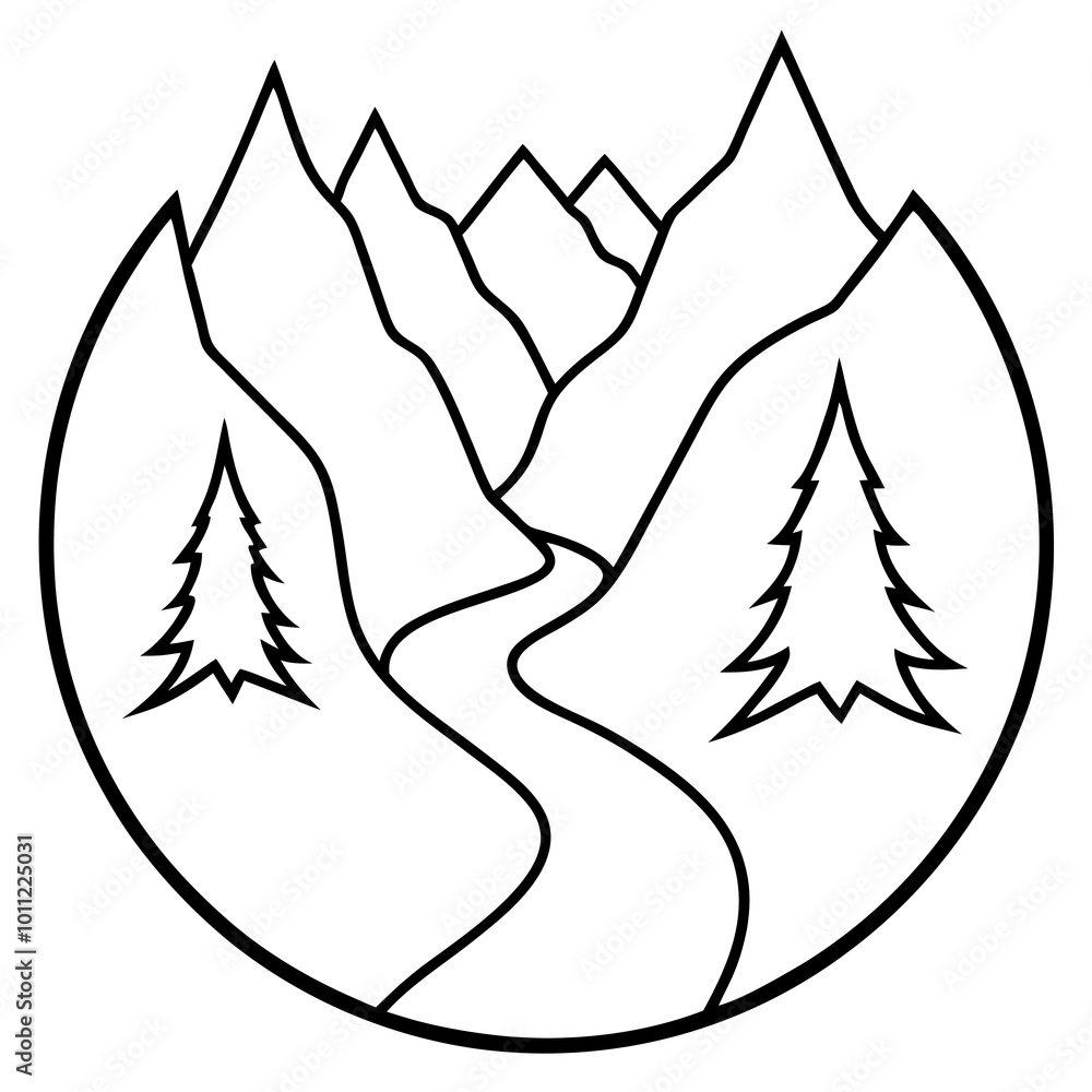 Obraz premium Explore a Narrow Mountain Pass with a River Running Through Stunning Vector Artwork 