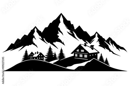 Beautiful Vector Artwork Depicting the Swiss Alps Under a Winter Wonderland
