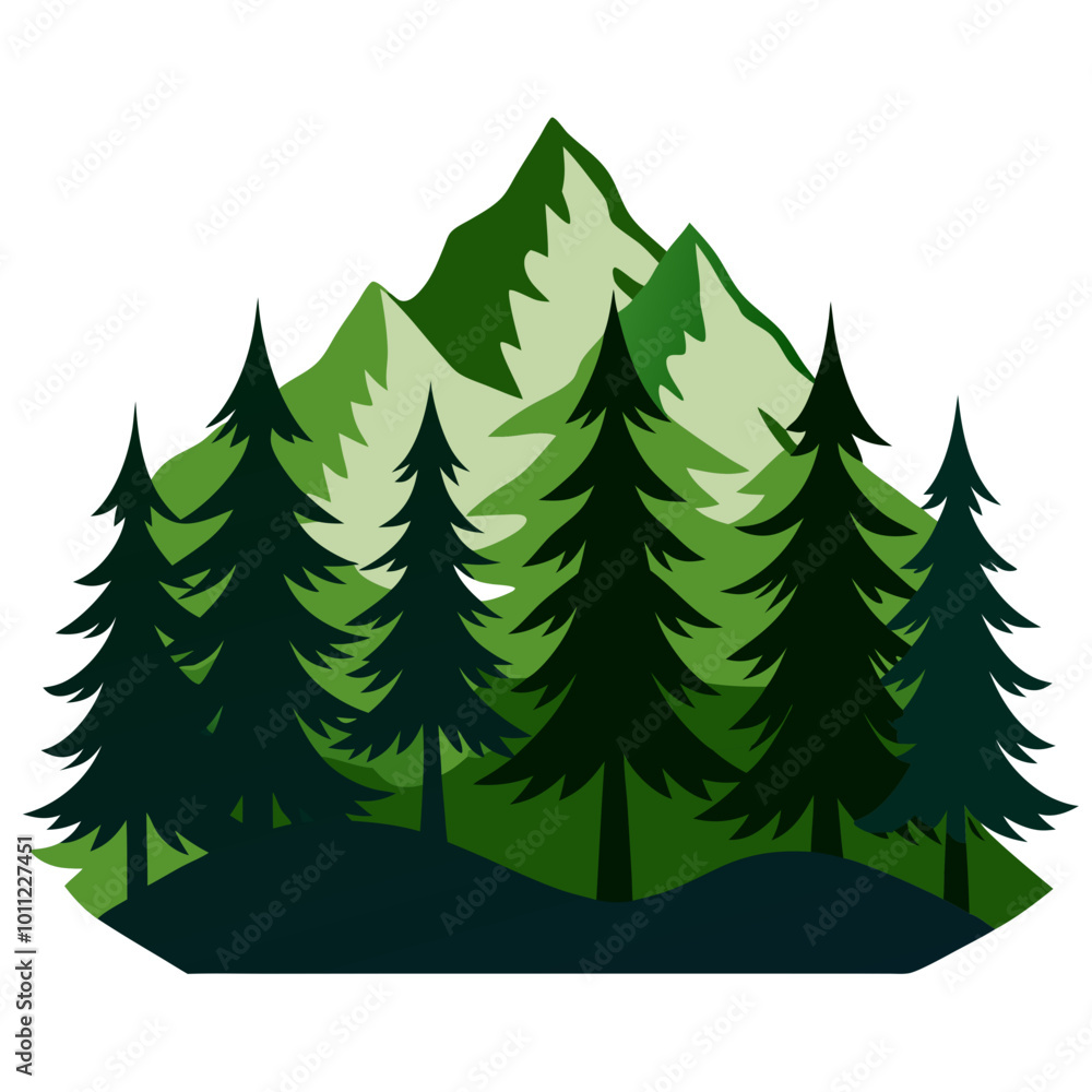 Obraz premium Tranquil Vector Illustration of Pine Trees Nestled in a Lush Forest