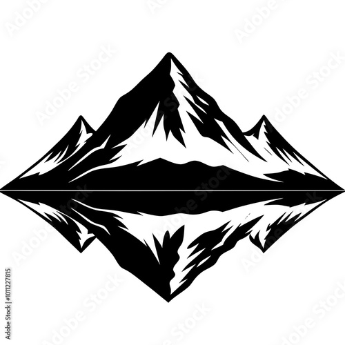 Vector Illustration of a Serene Snowcapped Mountain Reflected in Calm Waters
