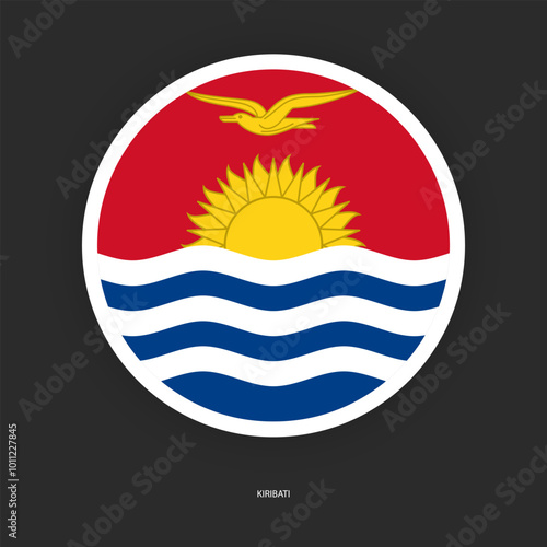 Kiribati circle flag icon with shadow on dark background. Kiribati button icon with white border isolated dark grey background	
 photo