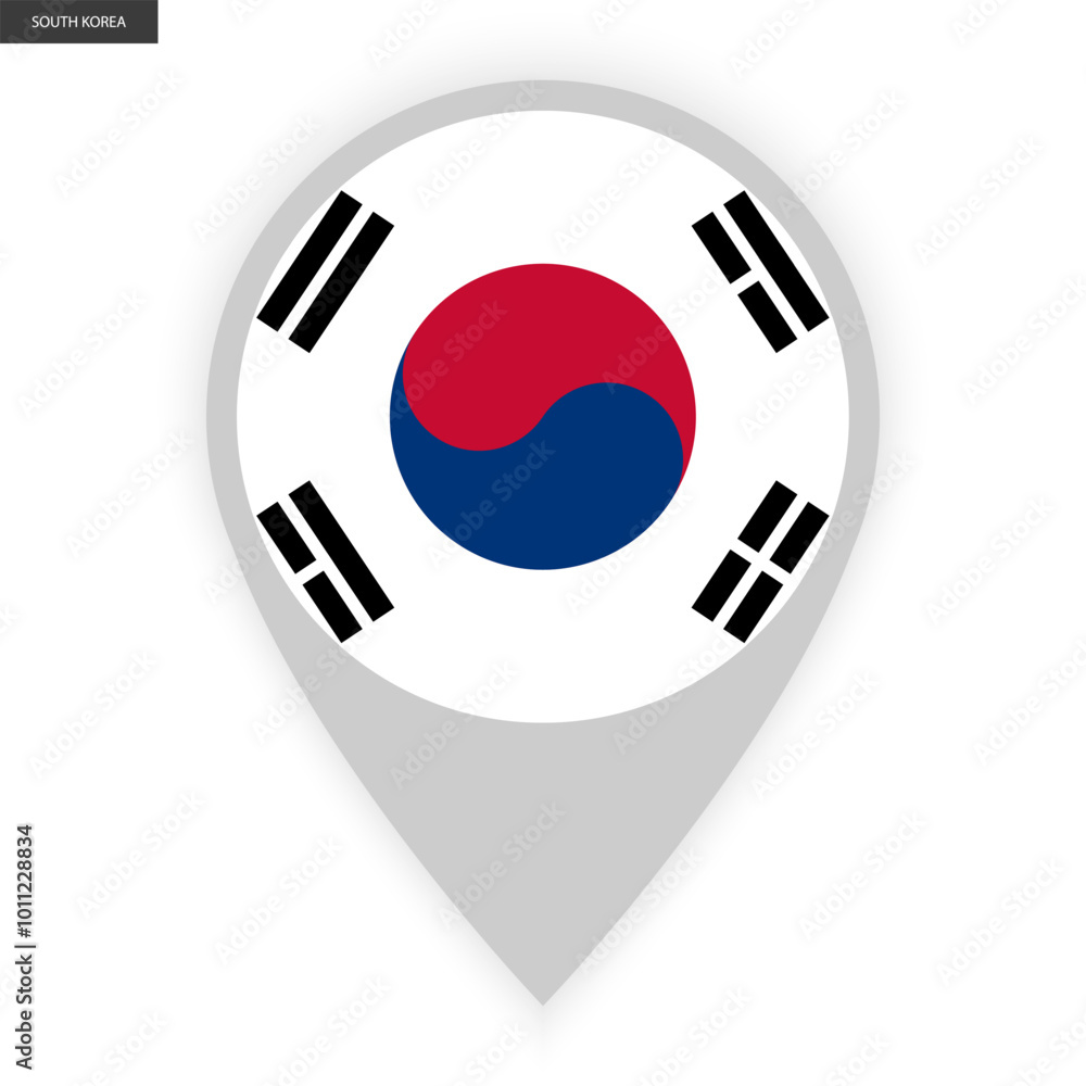 South Korea marker icon with white border on white background. South Korea pin icon isolated on white background South Korea marker icon with white border on white background. South Korea pin icon isolated on white background