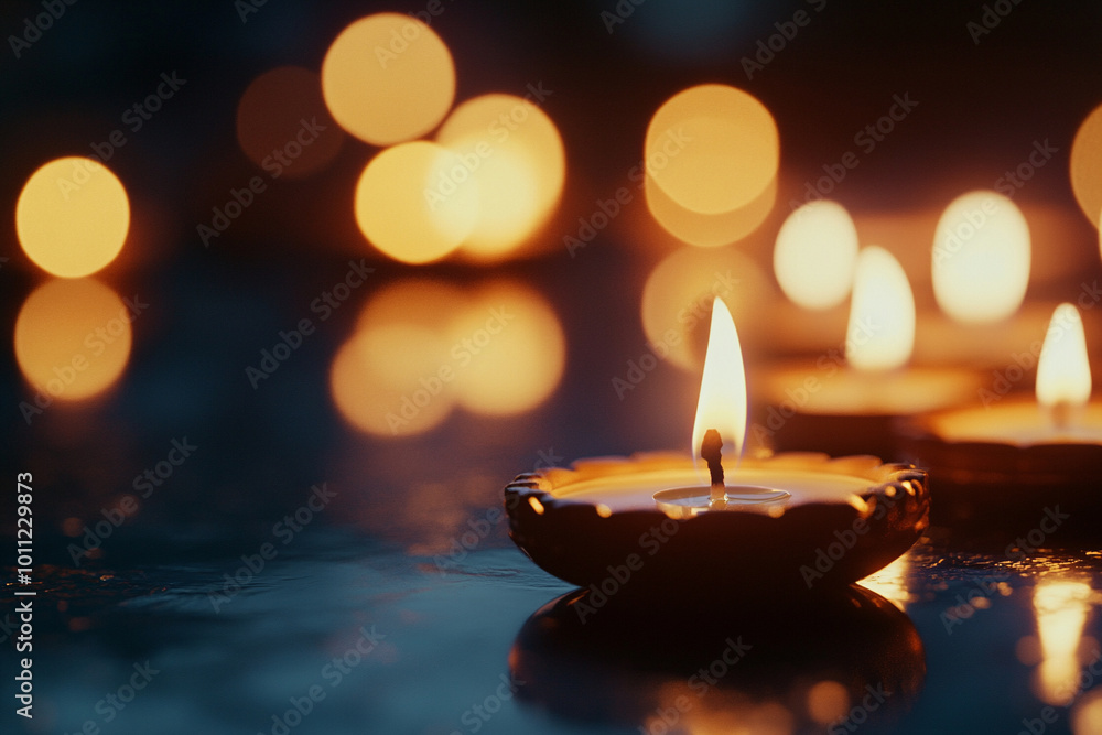 Traditional indian burning lamp on blurred background. Ethnic decorations for Indian festival of lights Diwali and Pongal. Ugadi, Gudi Padwa. Hindu New Year. Religion concept with copy space Traditional indian burning lamp on blurred background. Ethnic decorations for Indian festival of lights Diwali and Pongal. Ugadi, Gudi Padwa. Hindu New Year. Religion concept with copy space