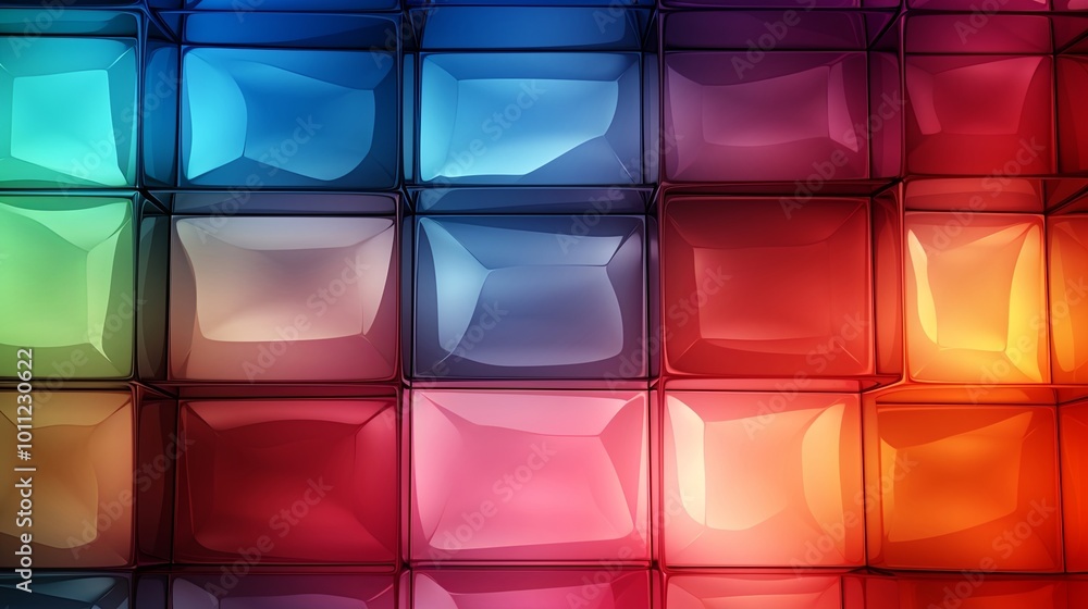 A Colorful Mosaic of Glossy Cubes with Gradient Hues and Reflective Surfaces A Colorful Mosaic of Glossy Cubes with Gradient Hues and Reflective Surfaces