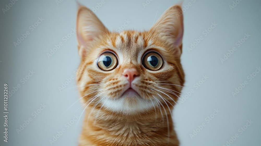 Ginger Cat with Surprised Expression and Wide Eyes Isolated on White Background Ginger Cat with Surprised Expression and Wide Eyes Isolated on White Background