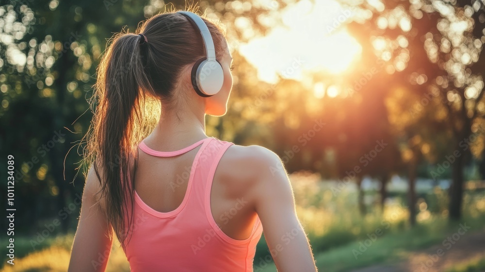Outdoor fitness: woman with music