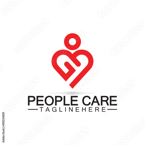 People Care logo with heart and person symbol design. logo Love and Care for Charity and support People