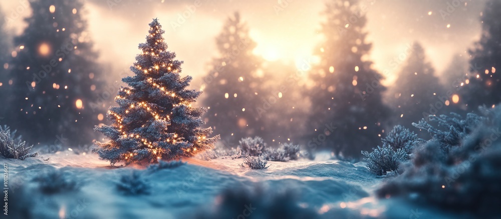 Christmas tree in a snowy forest Christmas tree in a snowy forest