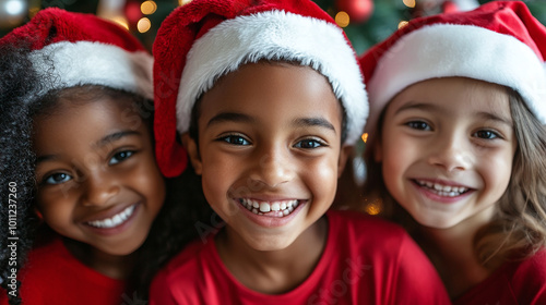 Multicultural group of happy kids at christmas