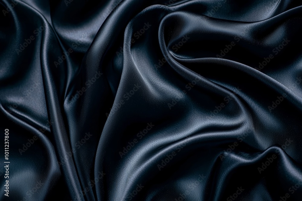 Fototapeta premium A rich, dark blue silk fabric with smooth, flowing folds and a lustrous sheen, creating an elegant and luxurious appearance.