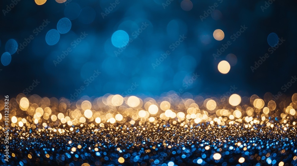 A shimmering blend of blue and gold lights creates a magical, glittering effect, evoking a festive and enchanting atmosphere. A shimmering blend of blue and gold lights creates a magical, glittering effect, evoking a festive and enchanting atmosphere.