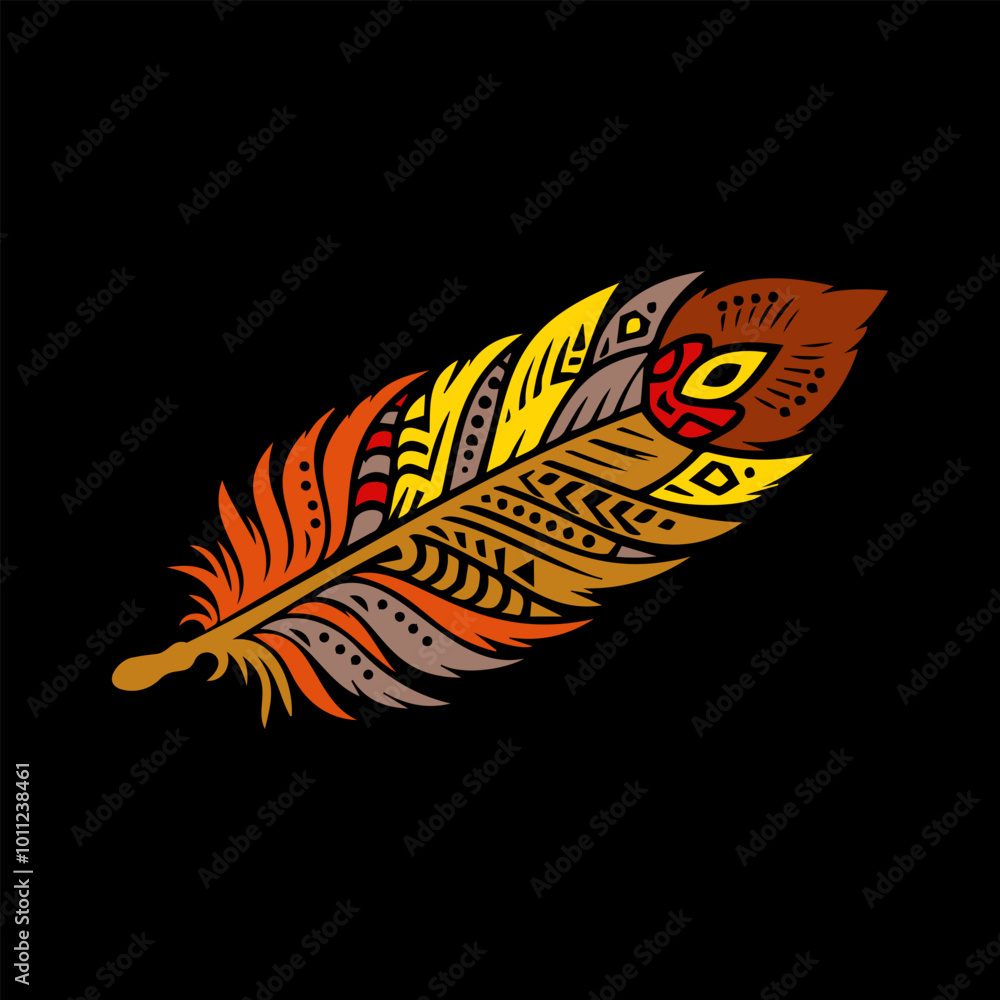Colorful Bird Feather with Dark Background Colorful Bird Feather with Dark Background