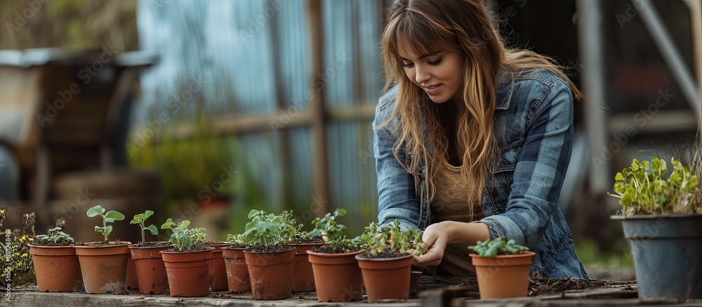 Woman Gardening with Plants
