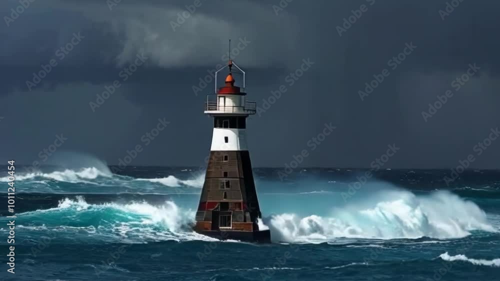 Powerful Storm Waves Crash Against Lighthouse Powerful Storm Waves Crash Against Lighthouse