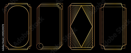 Luxury geometric art deco frames collection. Golden thin lines frame set for social media post, wedding invitation, Christmas or New year gritting card