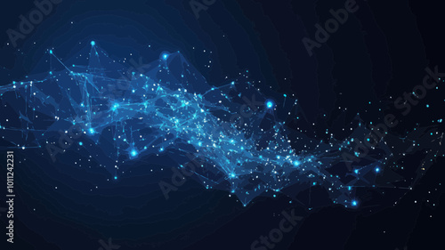 Futuristic AI Connectivity Network Vector with Blue Particles, Low Poly Mesh Illustration of Artificial Intelligence Big Data Analysis, Digital Transformation and Technological Innovation Concept