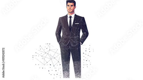 Young Businessman at Podium - Low Poly Wireframe Digital Art in Classic Suit for Business Conference and Meeting Concepts
