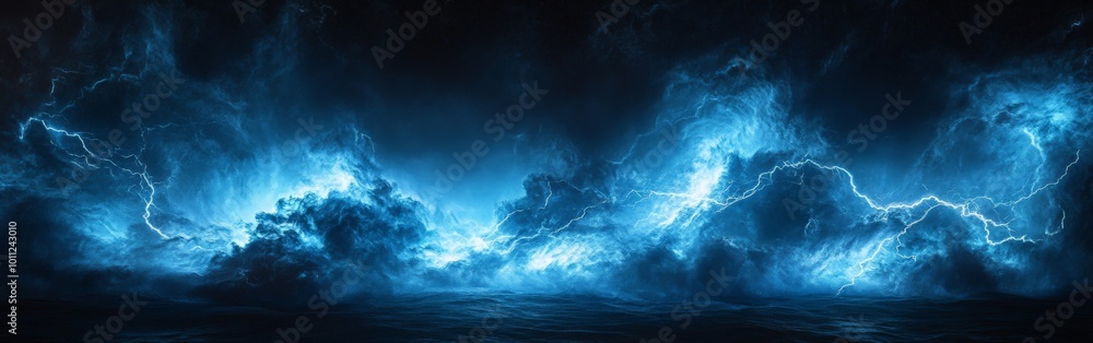 Fototapeta premium Dramatic Blue Thunder and Lightning Energy with Electric Storm Effects