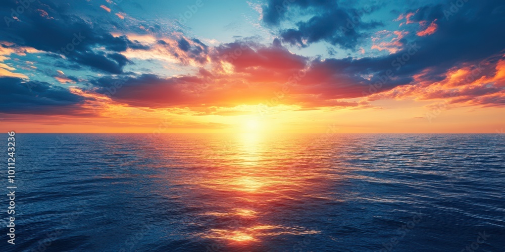 Breathtaking ocean sunset with vibrant colors illuminating the horizon and calm water, evoking tranquility and beauty. Breathtaking ocean sunset with vibrant colors illuminating the horizon and calm water, evoking tranquility and beauty.