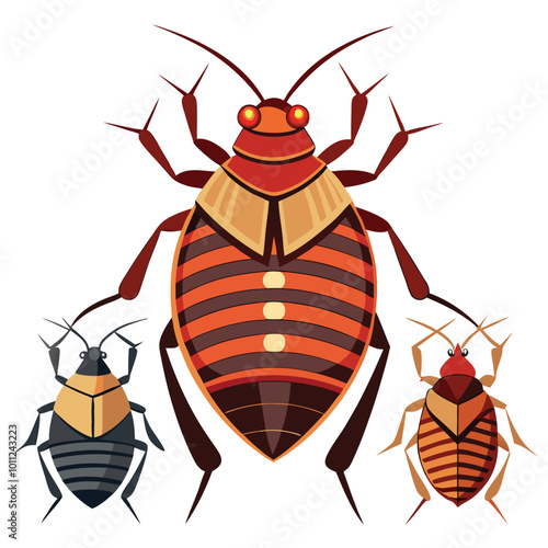 Bug line icon vector illustration set Bedbug insect coloring on a white background