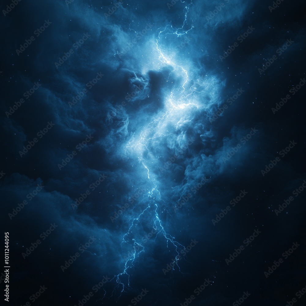 Fototapeta premium Dramatic Blue Thunder and Lightning Energy with Electric Storm Effects