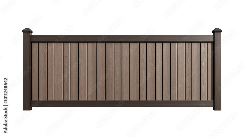 Low-profile panel brown composite fence isolated on transparent background, , clipping paths for design and decoration Low-profile panel brown composite fence isolated on transparent background, , clipping paths for design and decoration