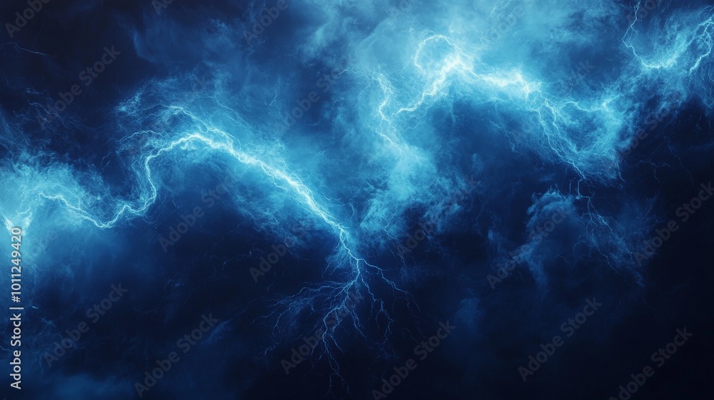 Intense Blue Lightning and Electric Energy Burst in a Dark Sky for Dynamic Technology Background Intense Blue Lightning and Electric Energy Burst in a Dark Sky for Dynamic Technology Background