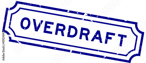 Grunge blue overdraft word rubber seal stamp on white background