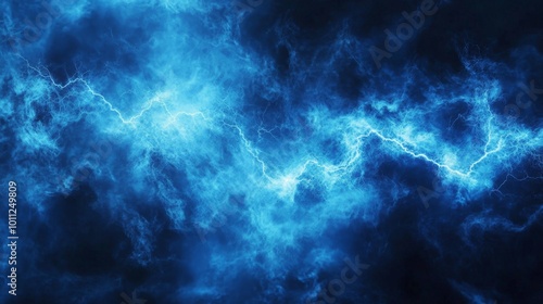 Intense Blue Lightning and Electric Energy Burst in a Dark Sky for Dynamic Technology Background