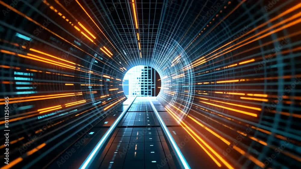 Cyber tunnel with neon lights futuristic architecture Cyber tunnel with neon lights futuristic architecture